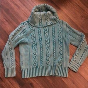 Jeanne Pierre | L | Green Cable Knit Cowneck Sweater